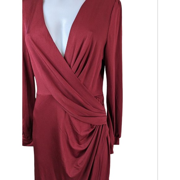 Baltic Born Maxi Dress Size Large Wine Red Boho Faux Wrap Long Sleeve V Neck A8 - Picture 3 of 13